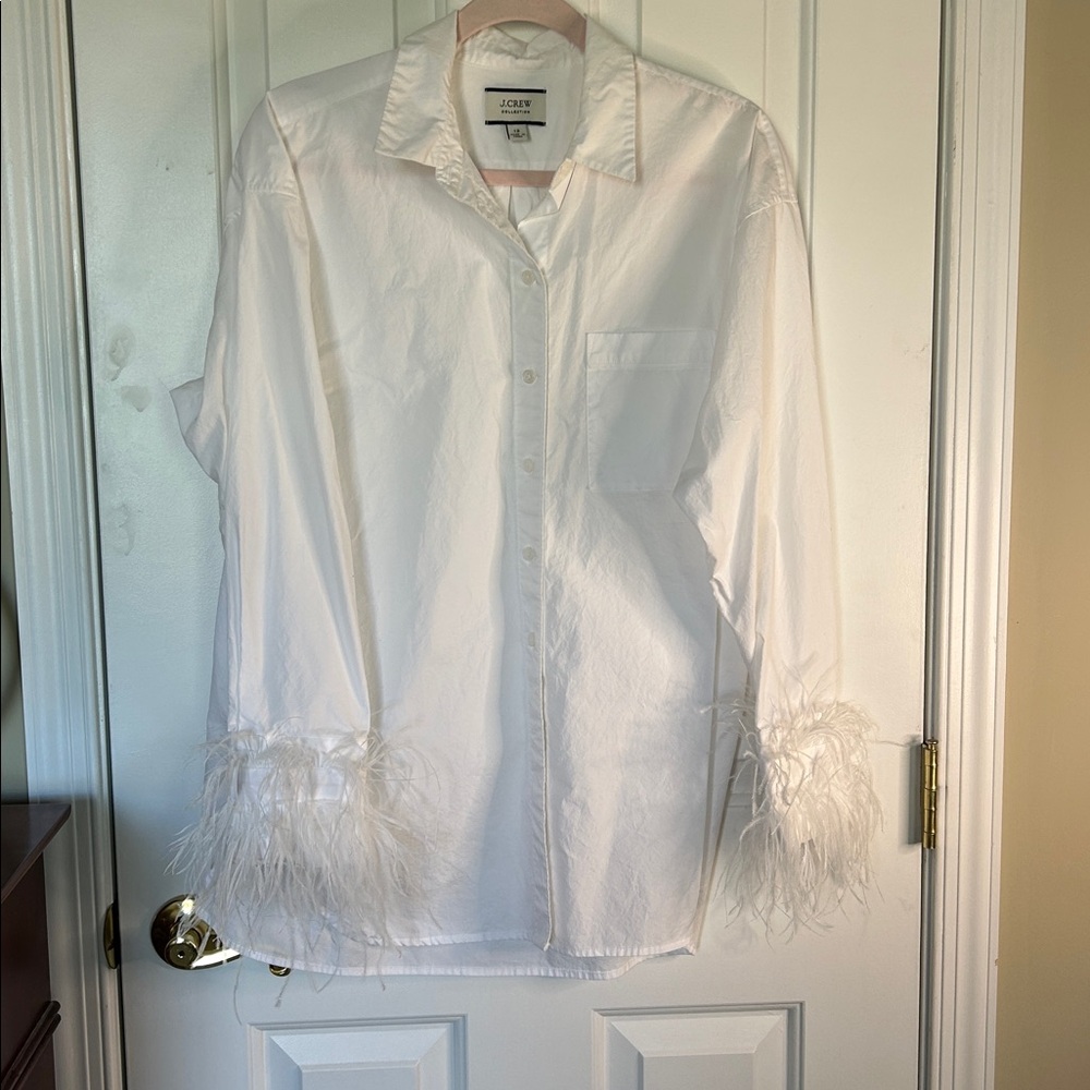 J. Crew White Feather Trim Shirt